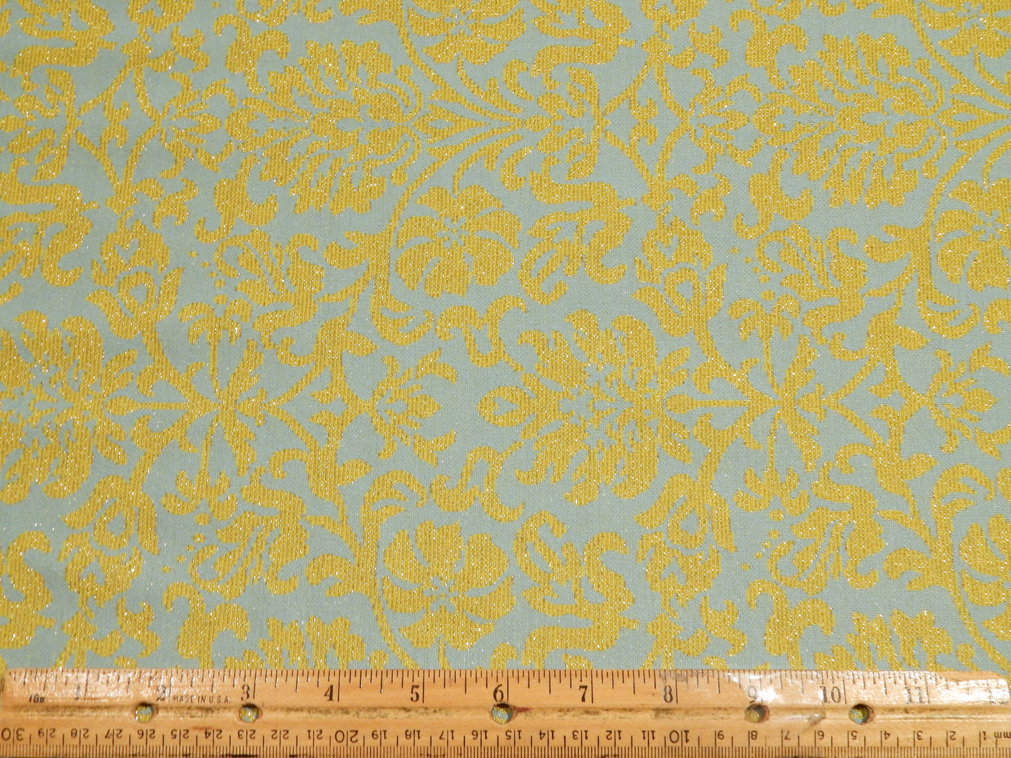 Aqua and Chartreuse Floral Metallic Double Knit - REMNANT SALE