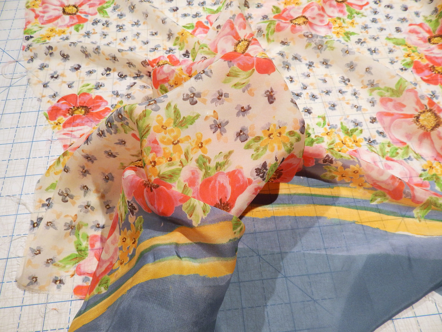 Floral Border Print Silk Chiffon