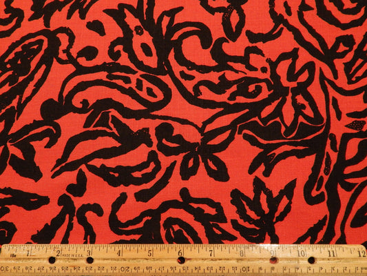 Polish Red & Black Floral Abstract Linen