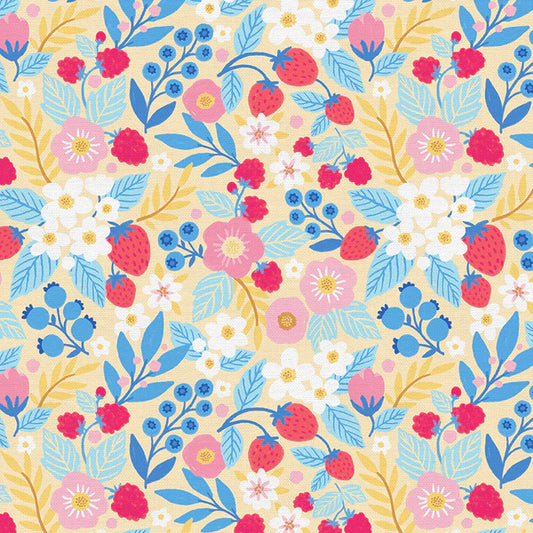 Yellow Floral Berries Rayon Challis - Paintbrush Studios