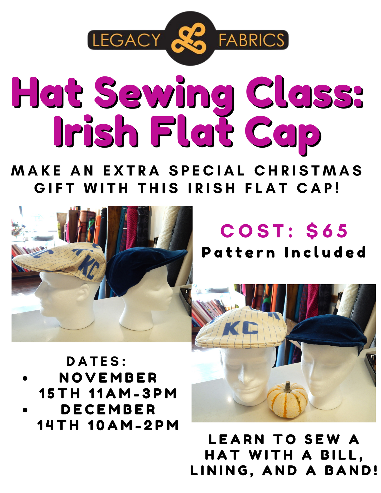 Irish Flat Cap - Hat Sewing Class