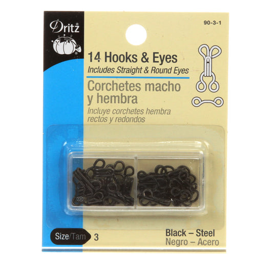 Dritz Hooks and Eyes Black Size 3