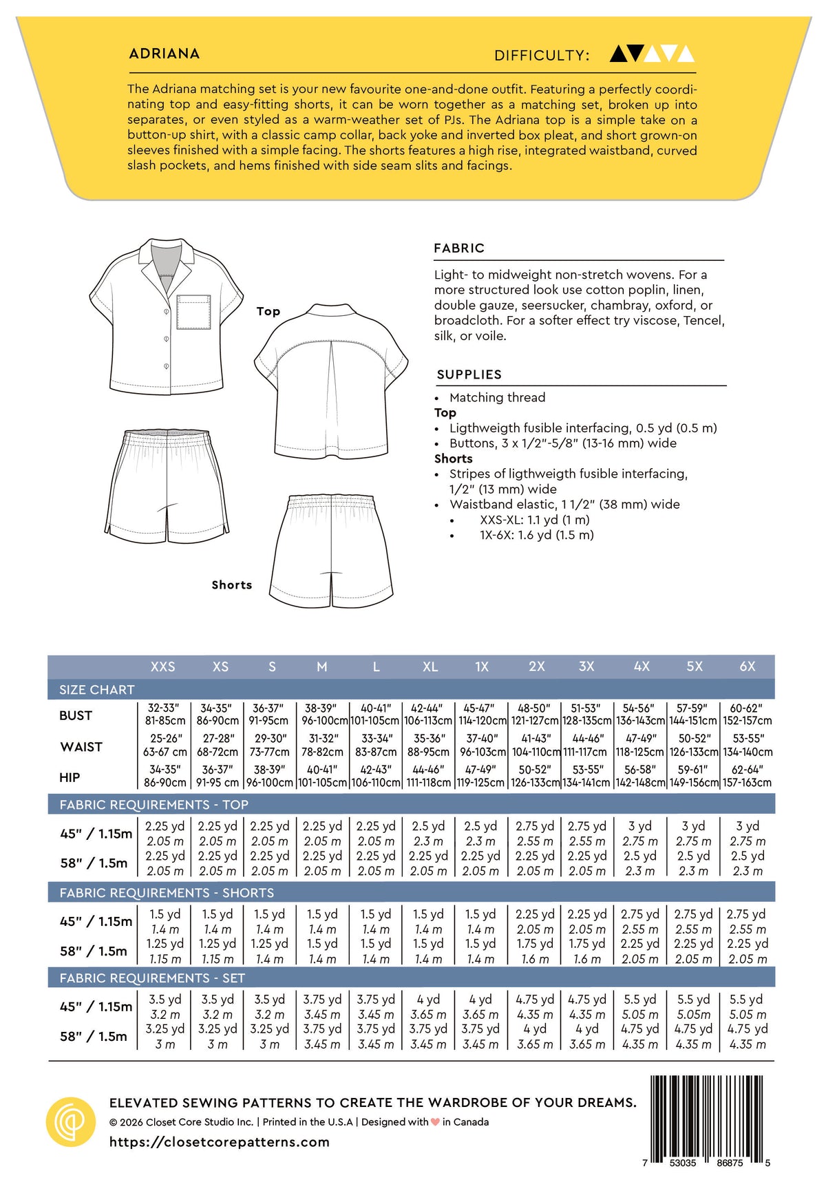 Adriana Matching Set Sizes 0-20 - Closet Core Patterns