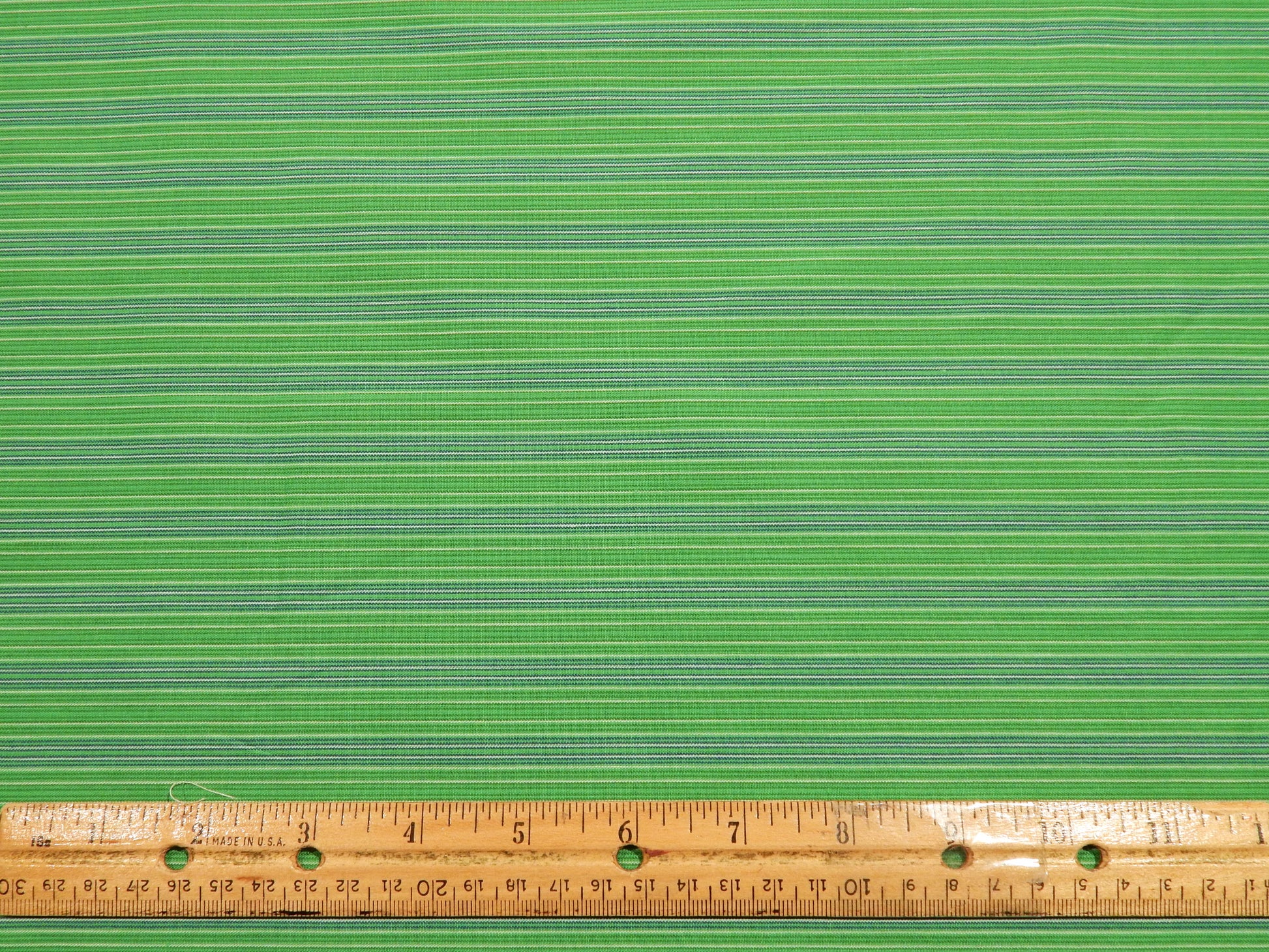 green cobalt blue and white yarn dyed cake stripe fabric by the yard