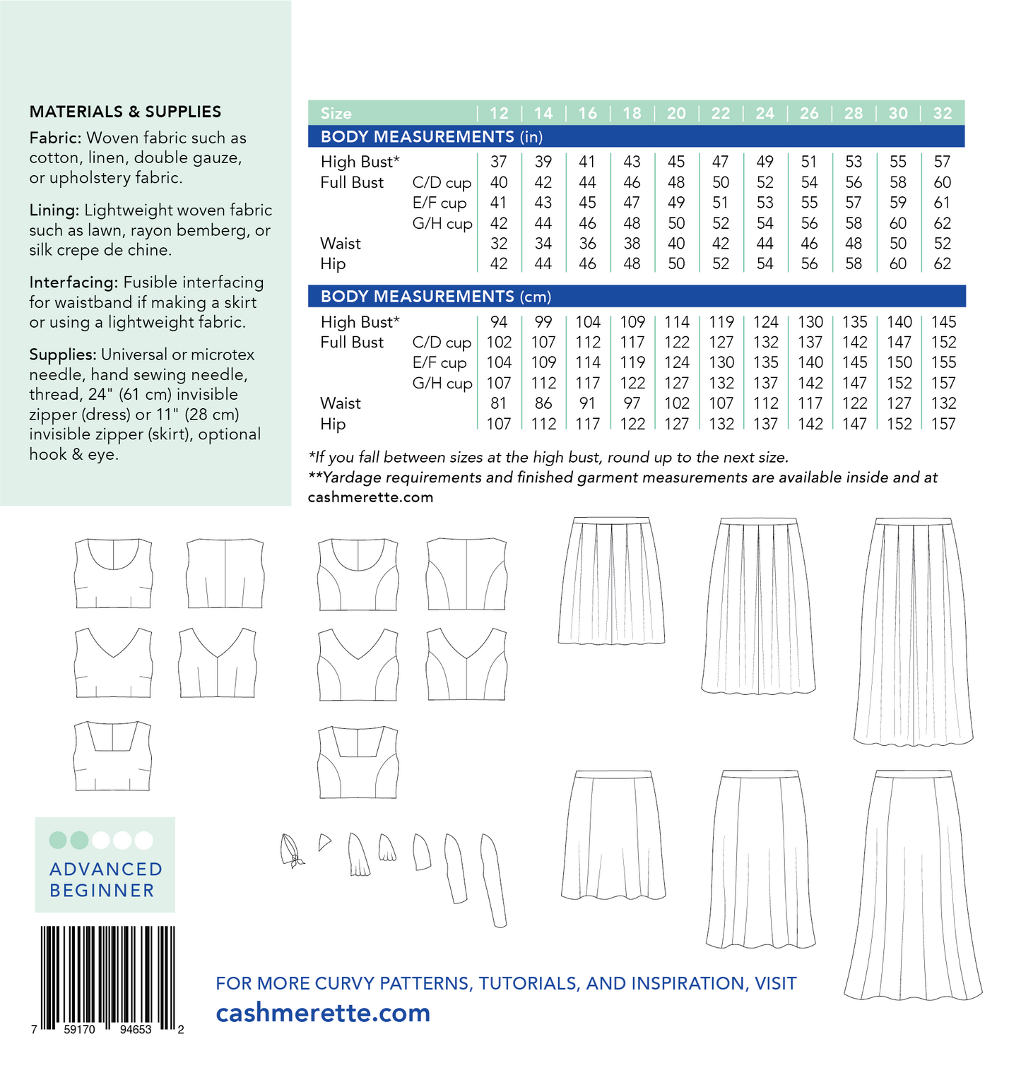 Upton Dress and Skirt Plus Mix & Match Expansion Pack Sizes 12-32 -  Cashmerette