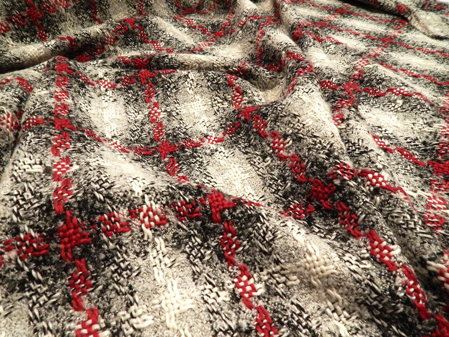 Charcoal and Cherry Rustic Plaid Tweed