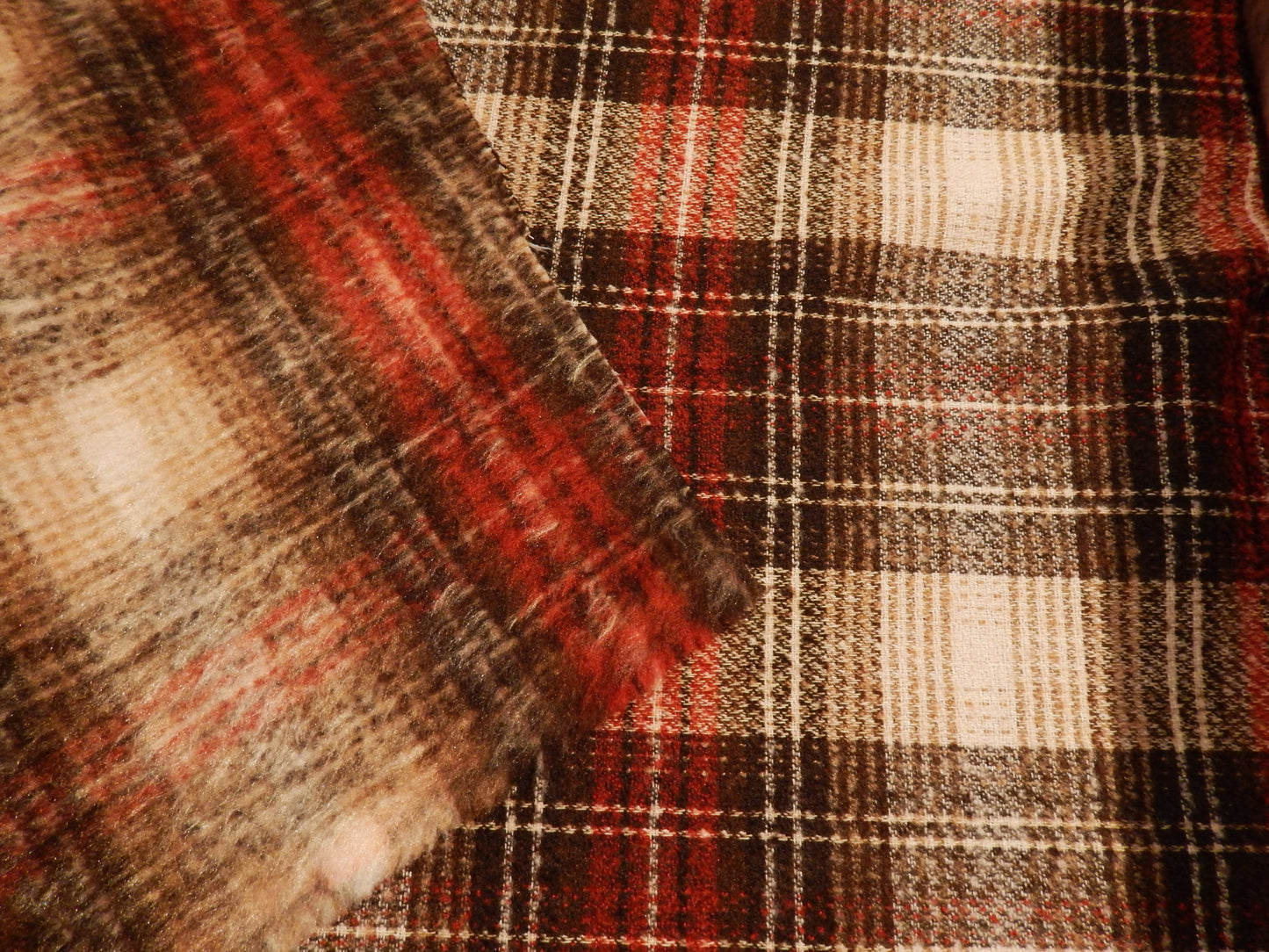 Copper & Chocolate Brown Brushed Wool Plaid Blend