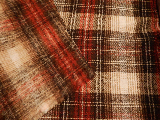 Copper & Chocolate Brown Brushed Wool Plaid Blend