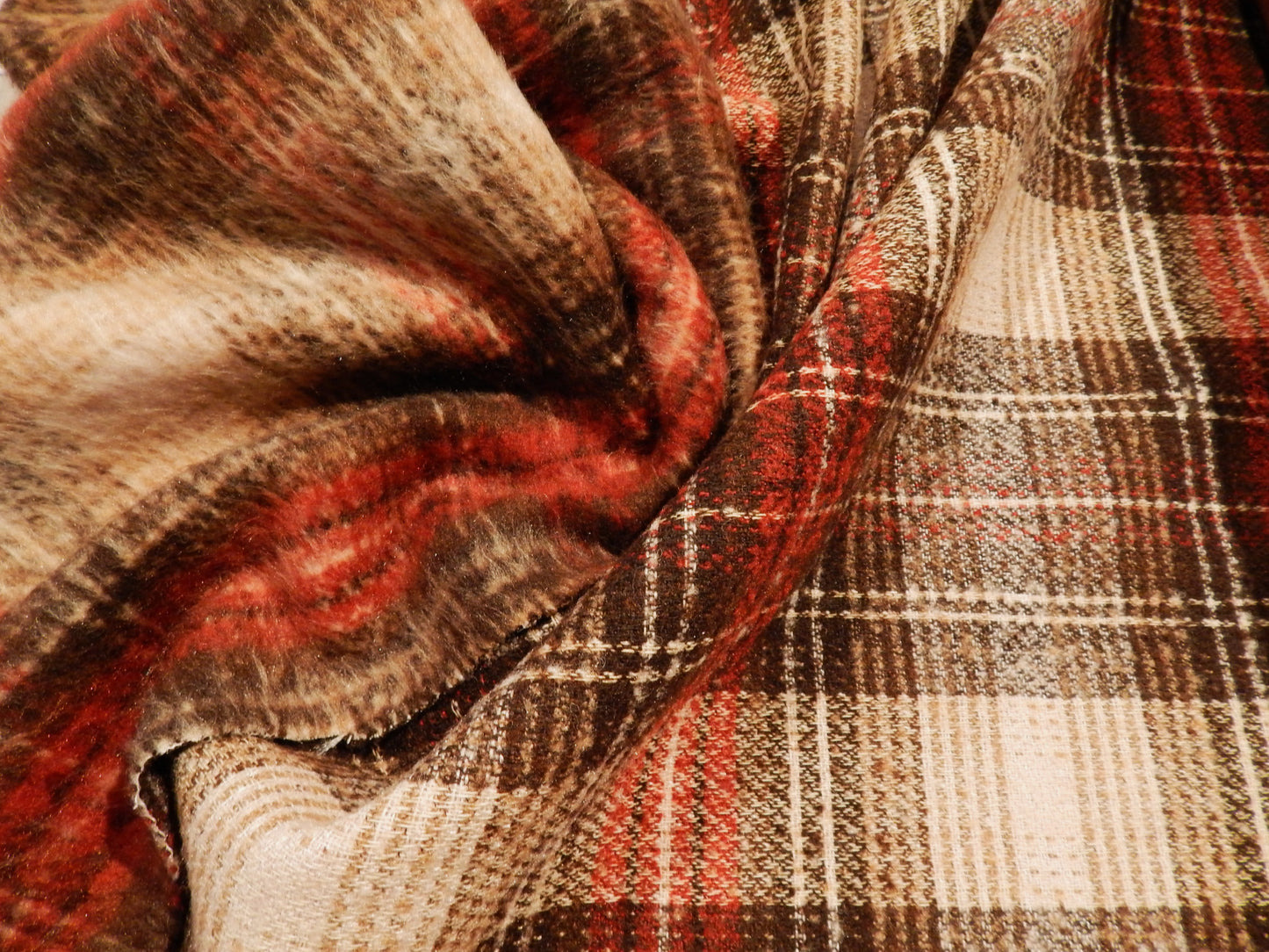 Copper & Chocolate Brown Brushed Wool Plaid Blend