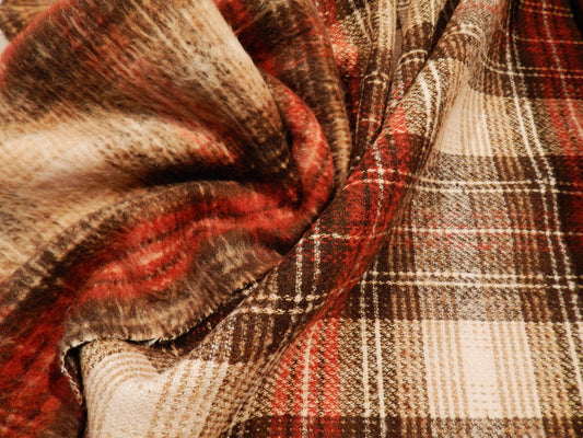 Copper & Chocolate Brown Brushed Wool Plaid Blend