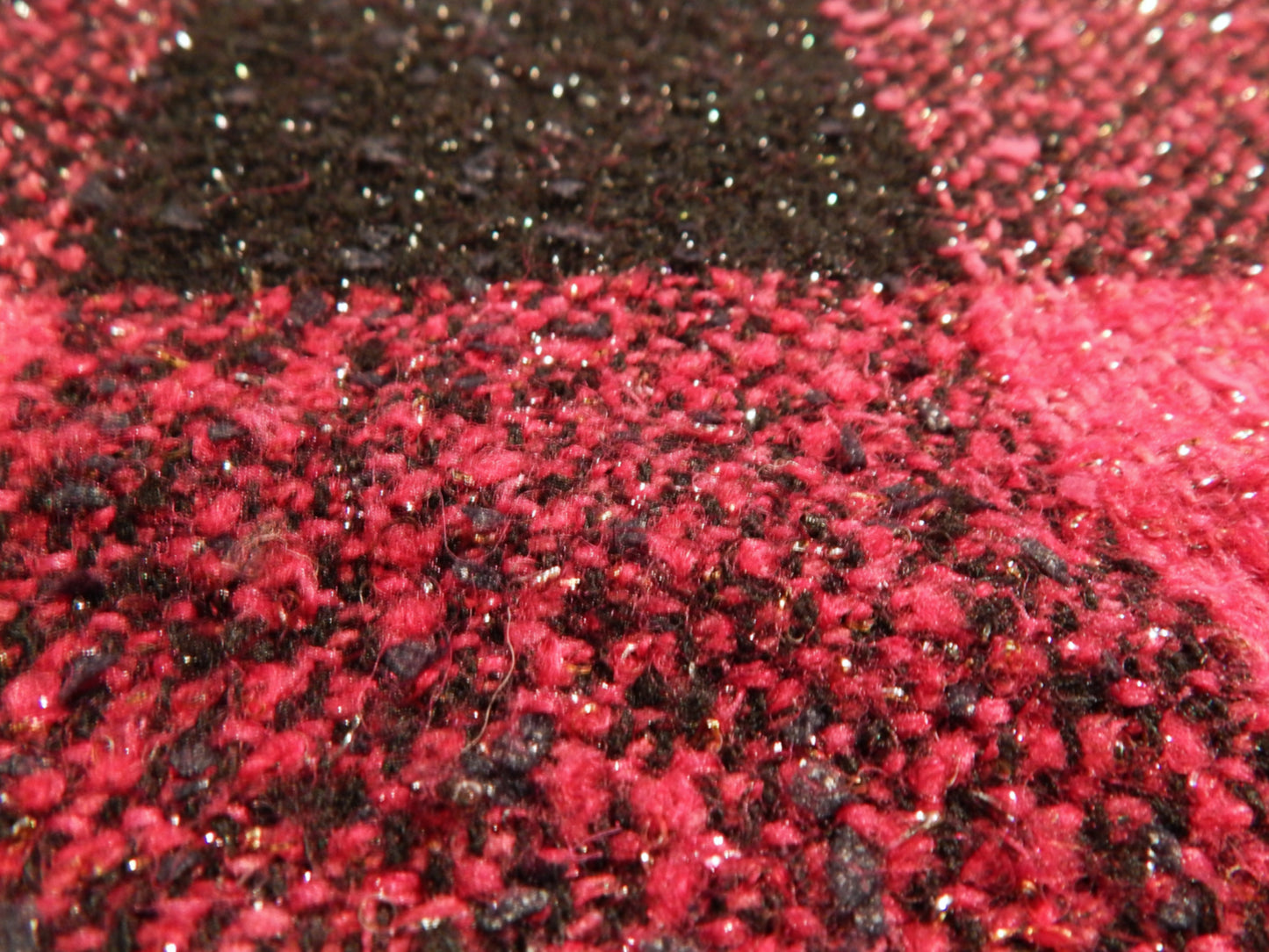 Magenta & Black Metallic Wool Blend Plaid Tweed