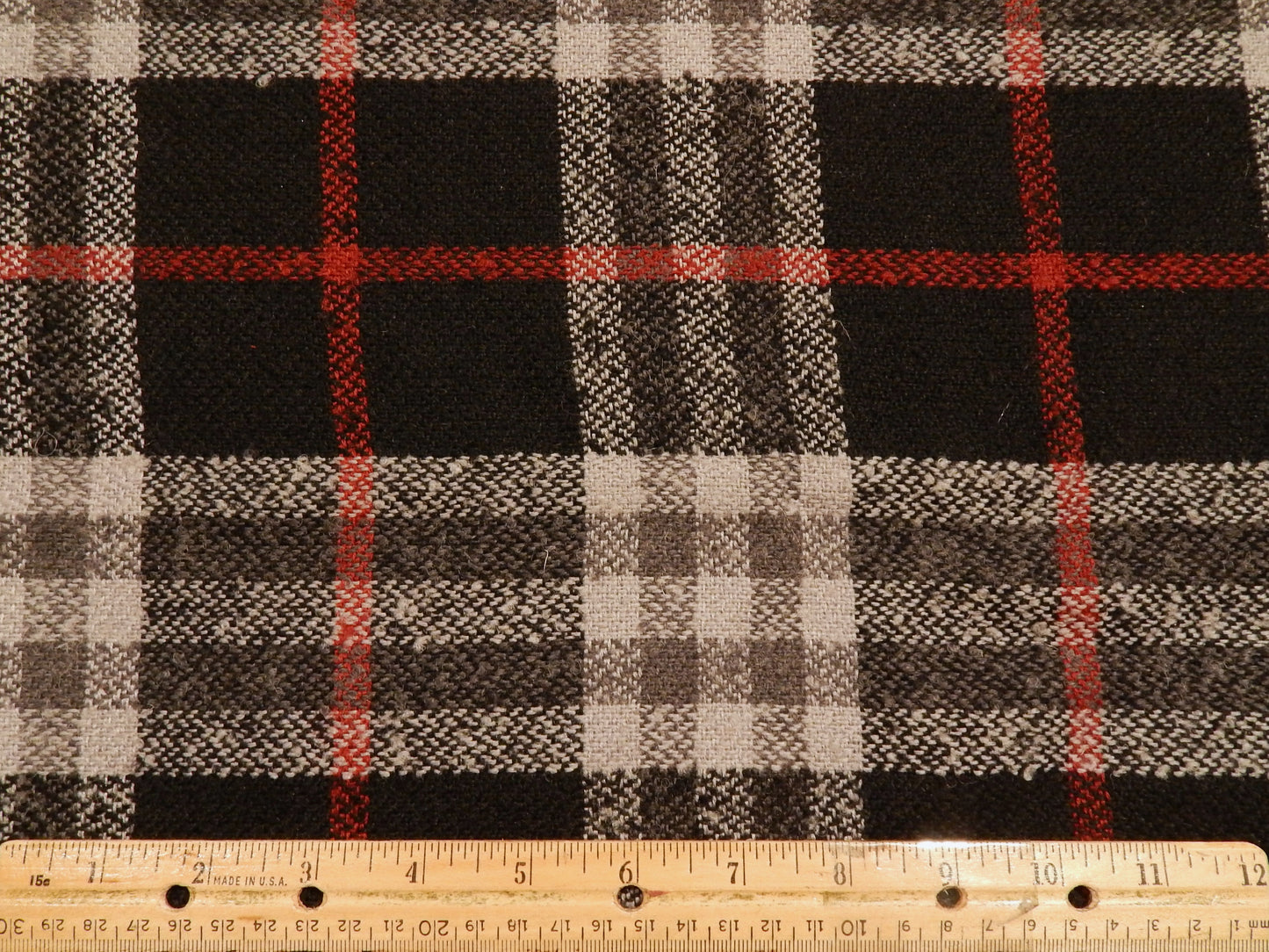White, Black, & Red Classic Plaid Brushed Wool Blend
