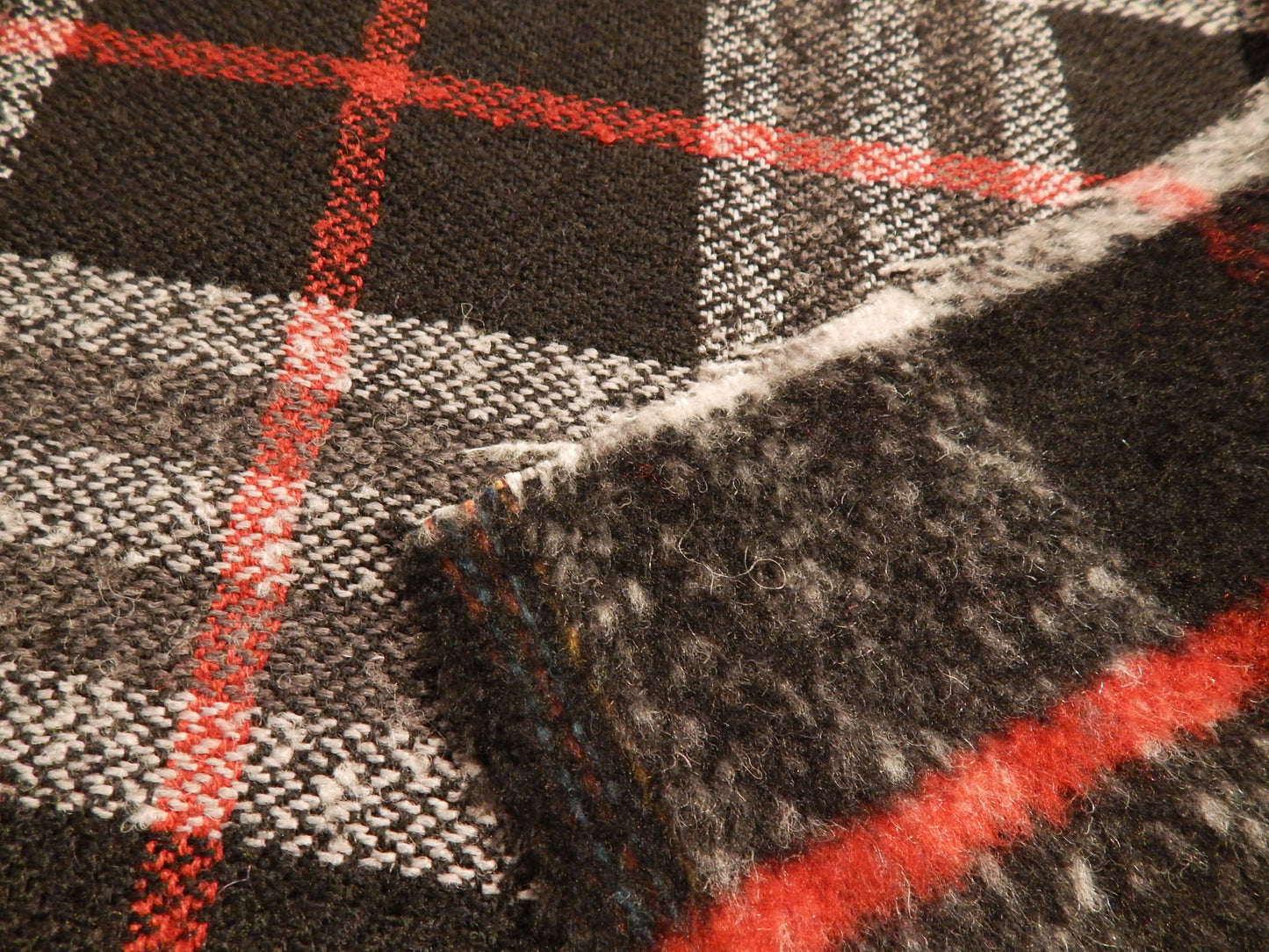 White, Black, & Red Classic Plaid Brushed Wool Blend