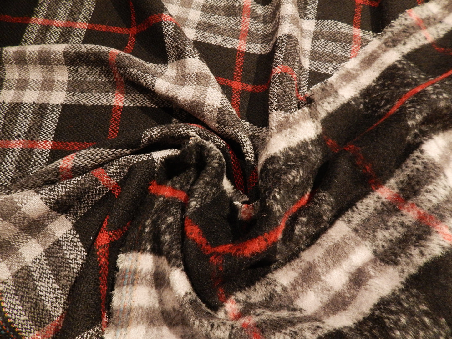 White, Black, & Red Classic Plaid Brushed Wool Blend