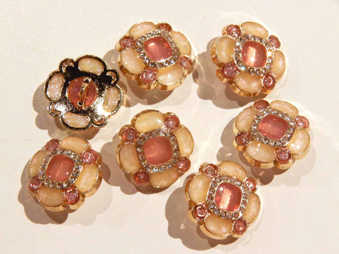 Pink Resin Rhinestone Quatrefoil Buttons