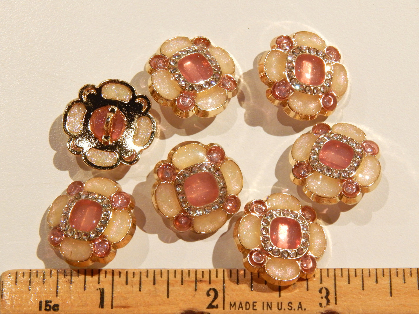 Pink Resin Rhinestone Quatrefoil Buttons