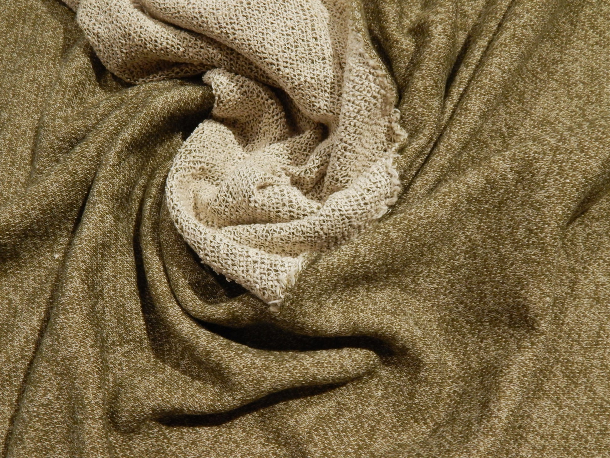 olive slub french terry knit fabric