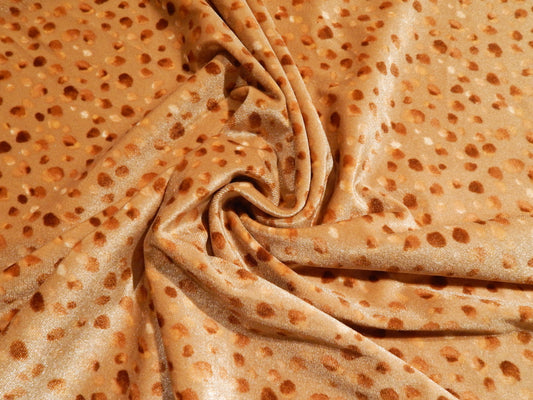 gold and tan polka dot stretch velvet fabric
