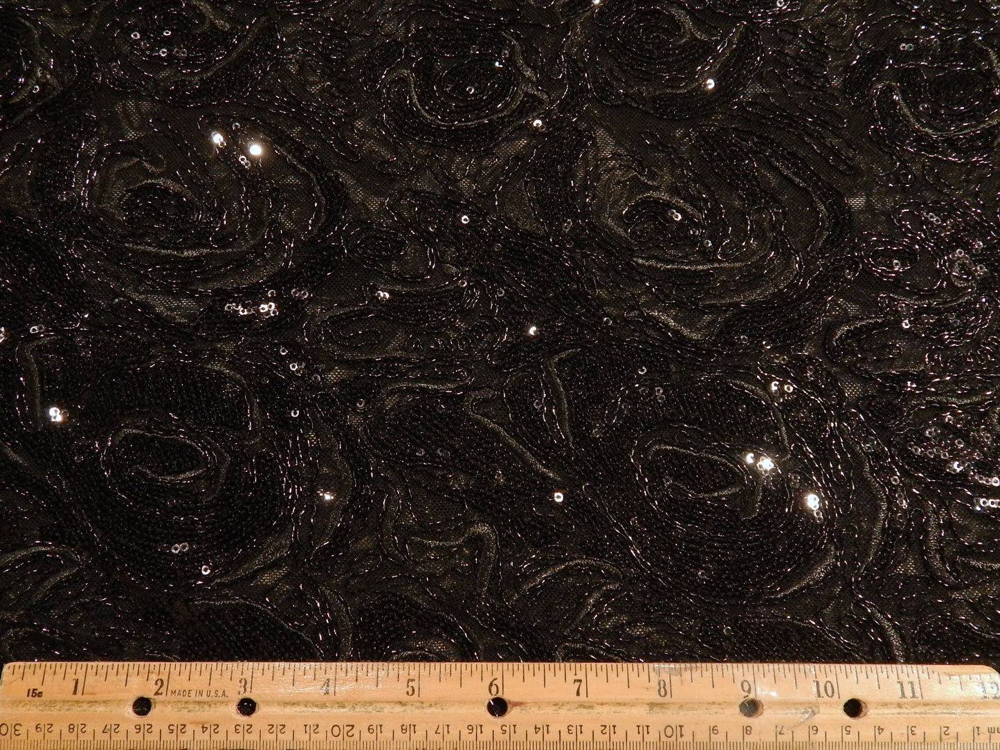 Black Sequined Blossom Embroidery Mesh Lace - Telio