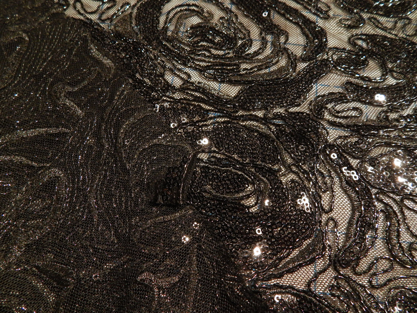 Black Sequined Blossom Embroidery Mesh Lace - Telio