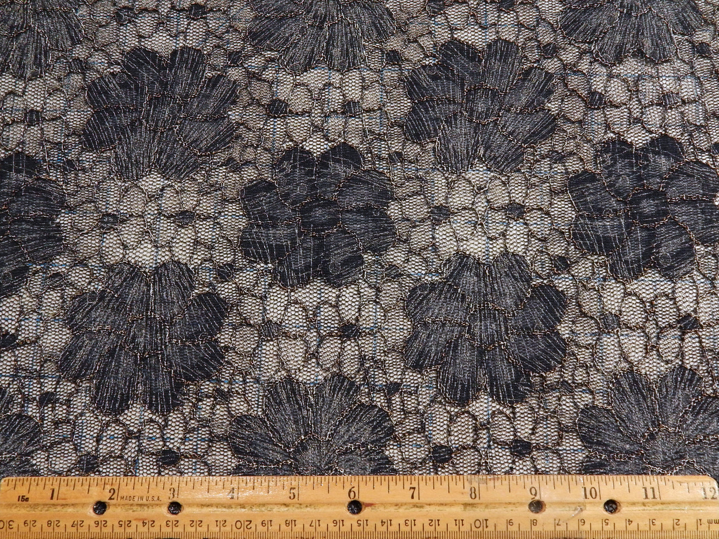 Dark Blue Metallic Variegated Floral Lace - Telio