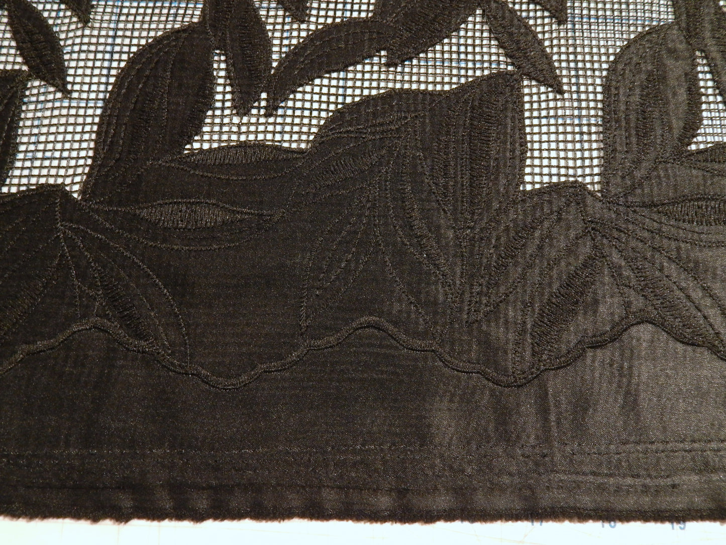 Black Hatched Satin Applique Lace - Telio