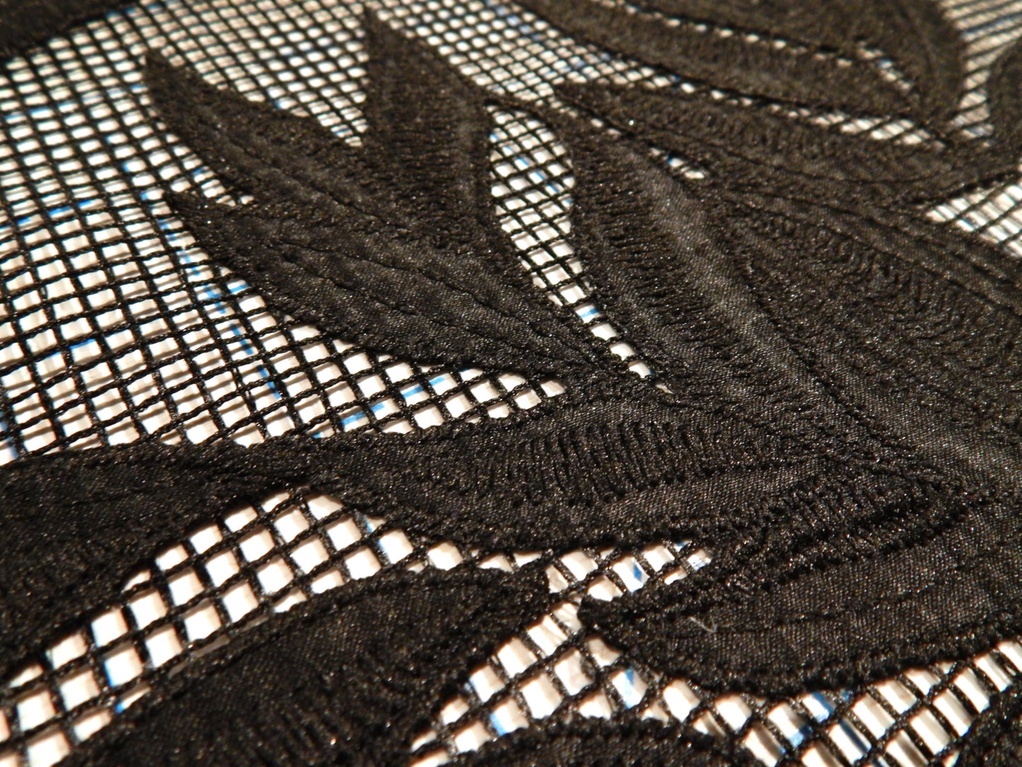 Black Hatched Satin Applique Lace - Telio