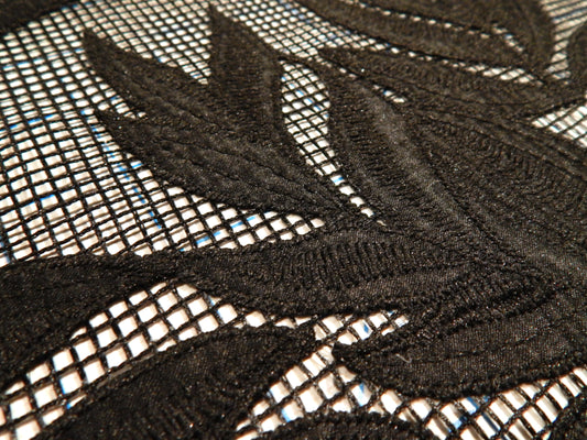 Black Hatched Satin Applique Lace - Telio