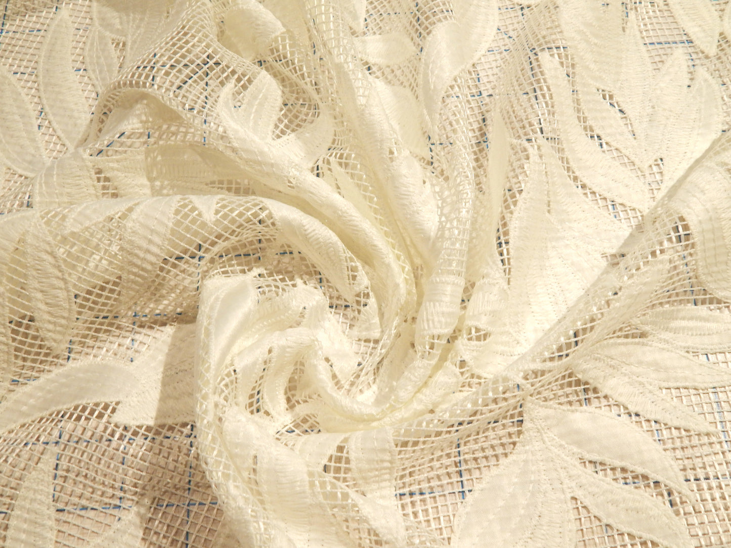 White Hatched Satin Applique Lace - Telio