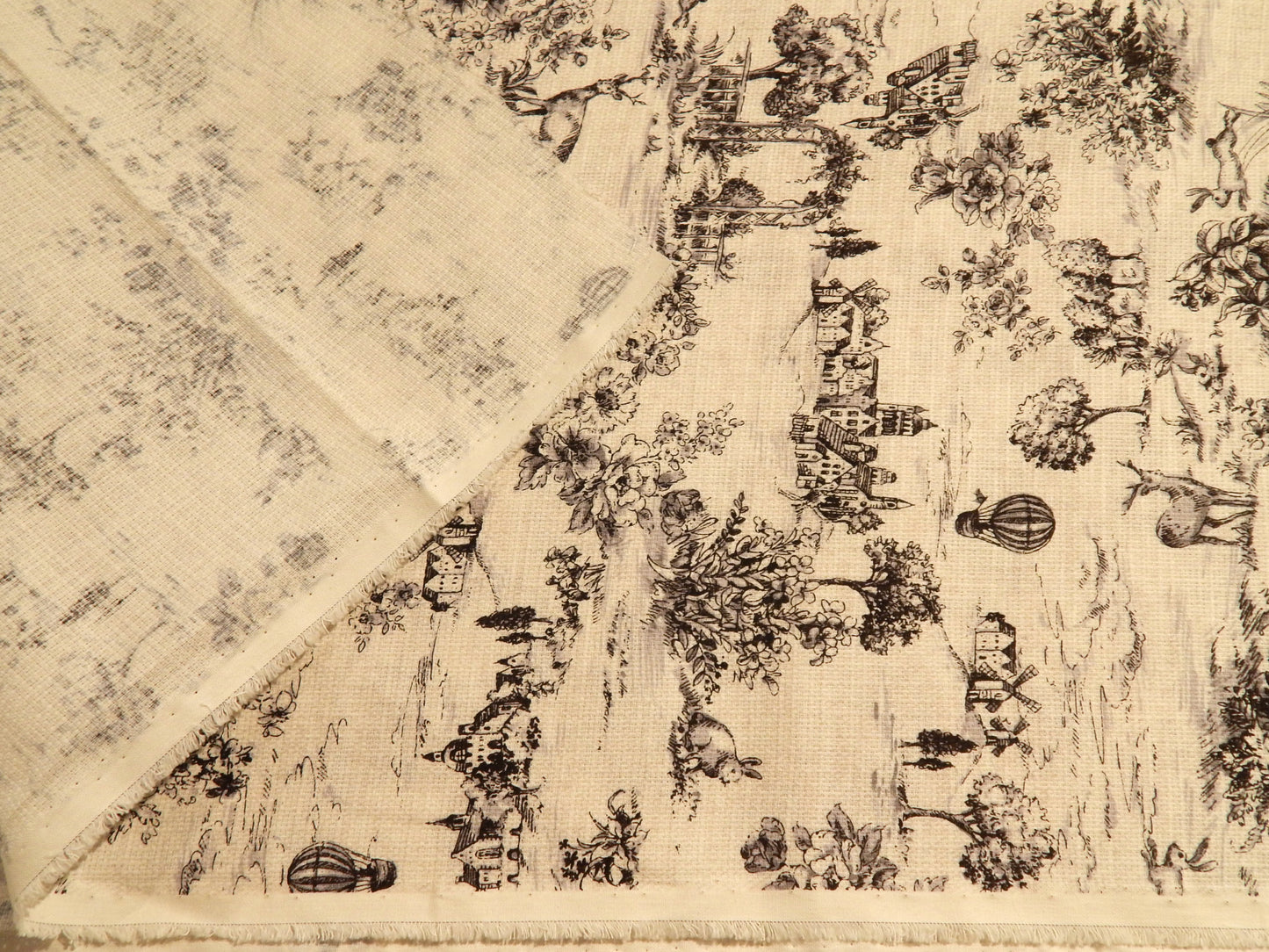 Black and Ivory Toile - Kokka Vintage Style Dobby