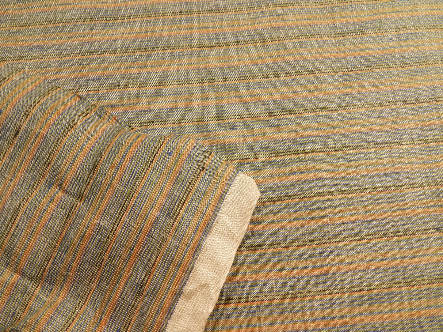 Polish Green, Orange, Blue, and Tan Striped Linen