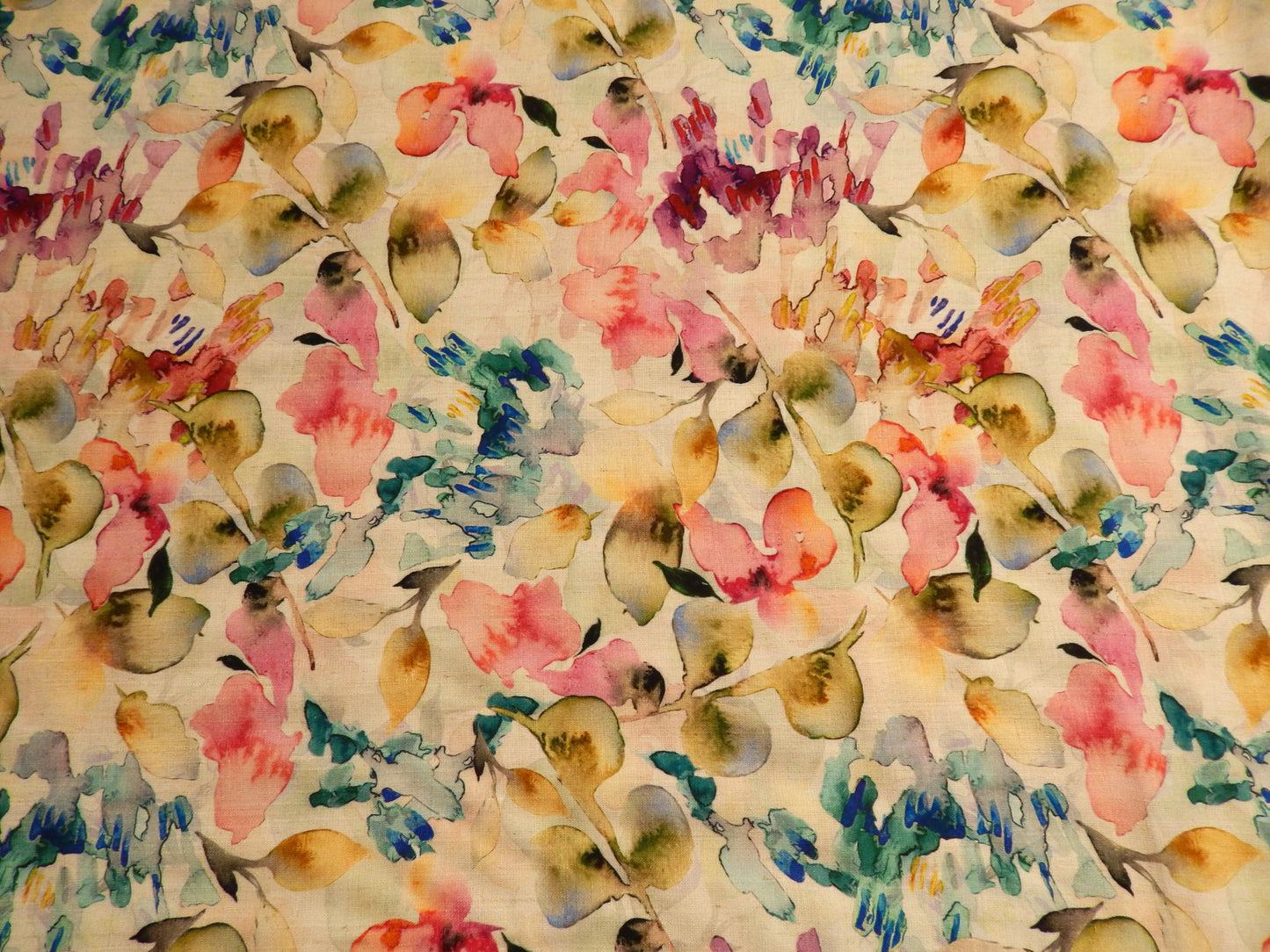 Bright Pink & Sage Floral Linen/Rayon Blend - Telio