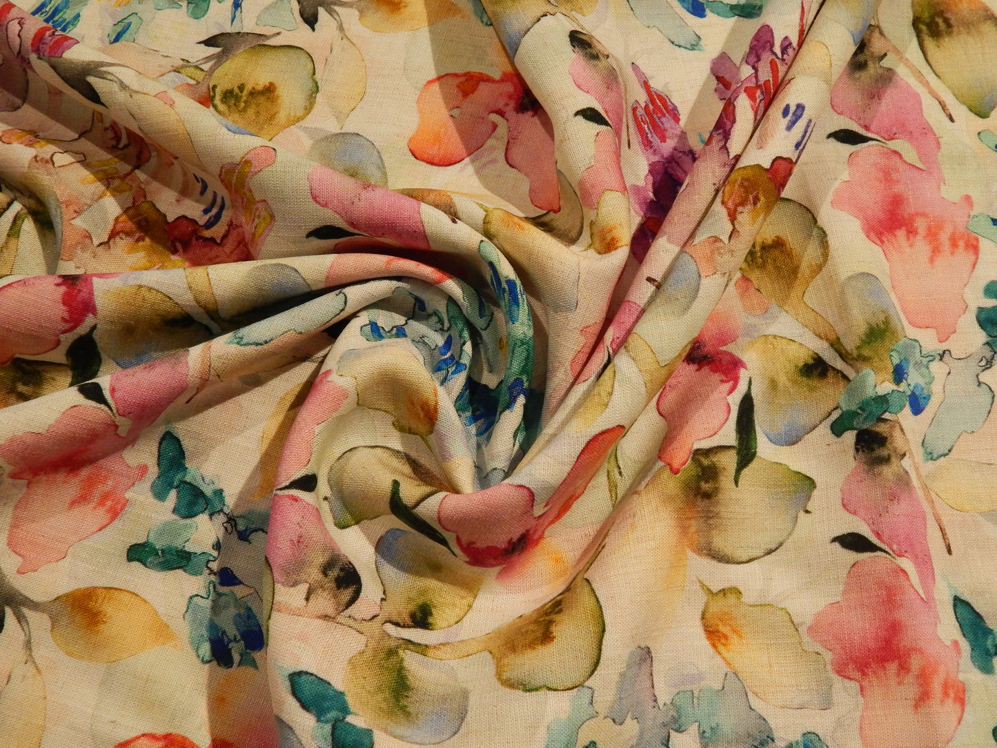 Bright Pink & Sage Floral Linen/Rayon Blend - Telio