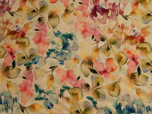 Bright Pink & Sage Floral Linen/Rayon Blend - Telio