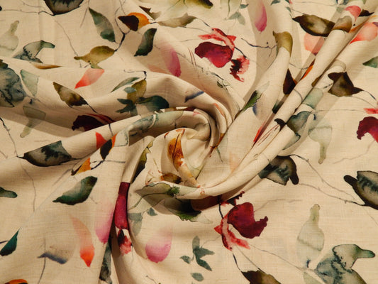 Muted Sage & Wine Floral Linen/Rayon Blend - Telio