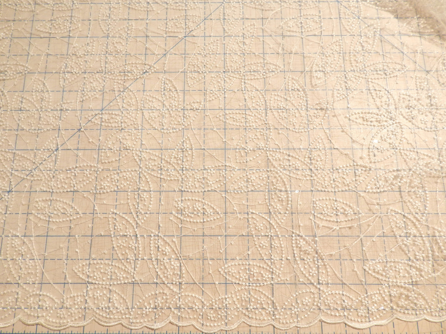 Ivory Leaf Embroidered Sequined Lace - Telio