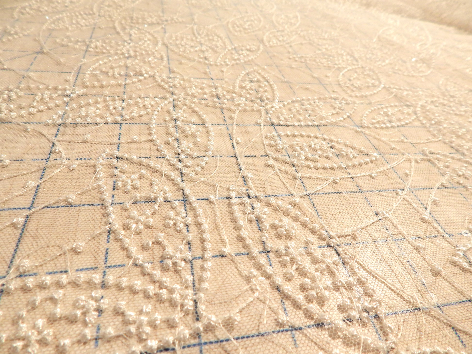 telio leafy embroidery sequined white bridal lace fabric