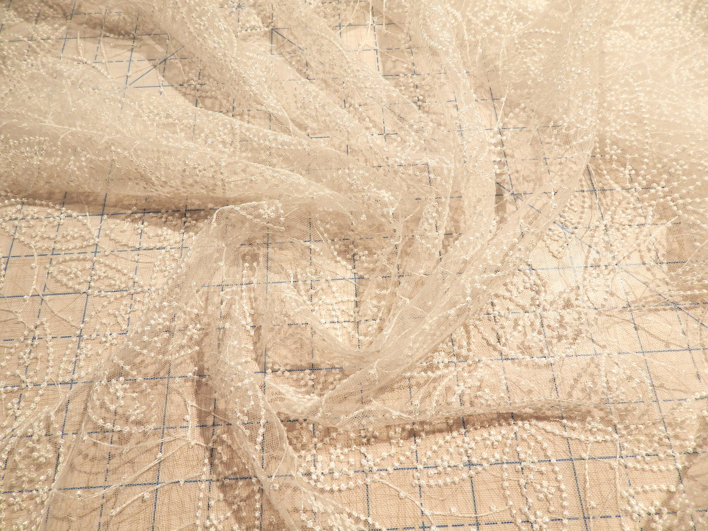 Ivory Leaf Embroidered Sequined Lace - Telio