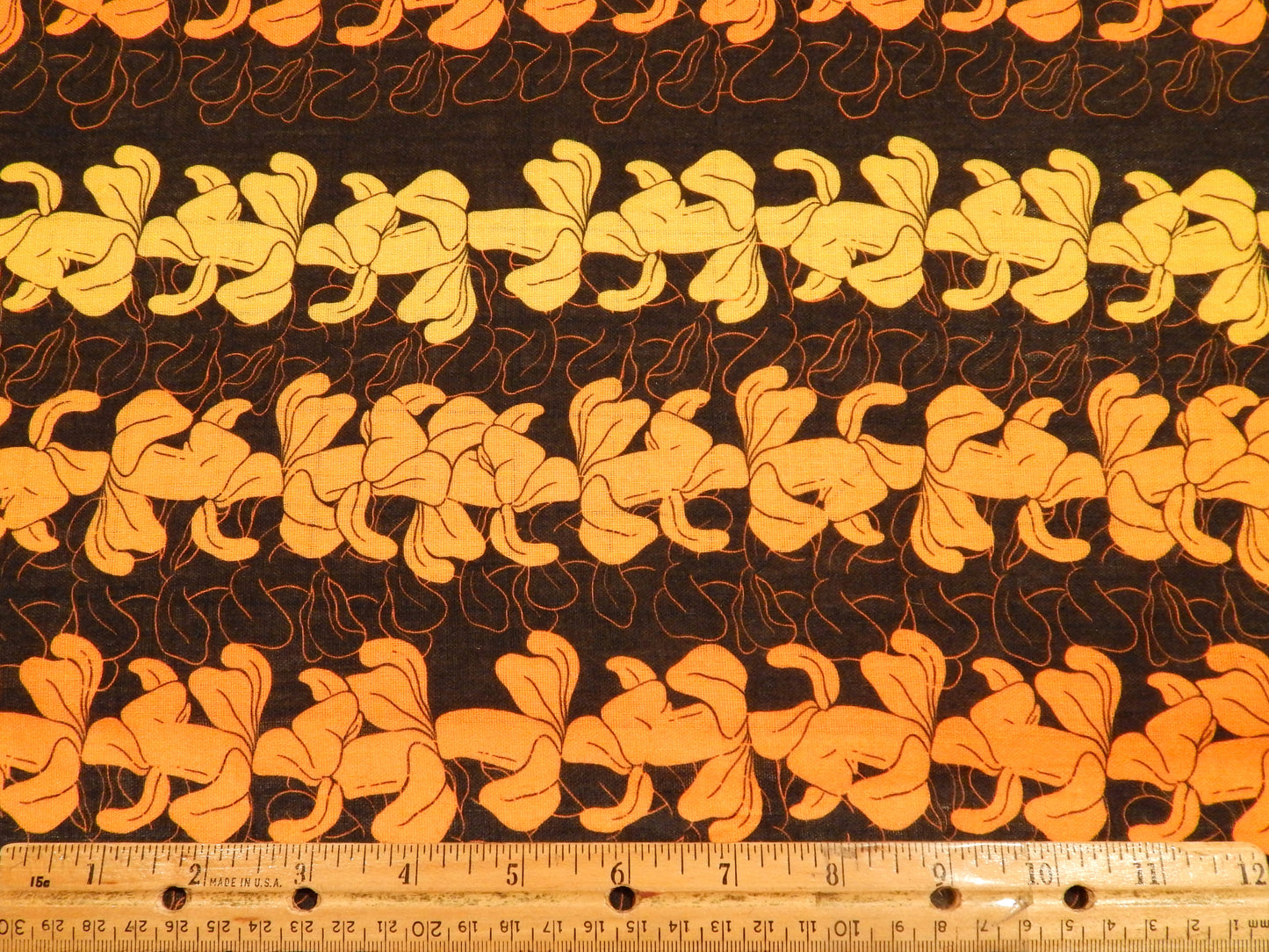 Mod Yellow and Orange Bold Leaf Print Linen