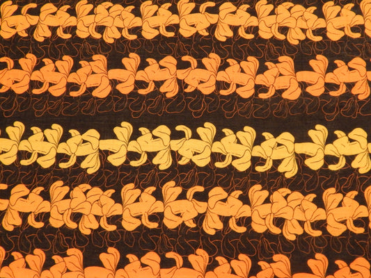 mod yellow orange and gold floral striped linen fabric vintage 70s style print deadstock