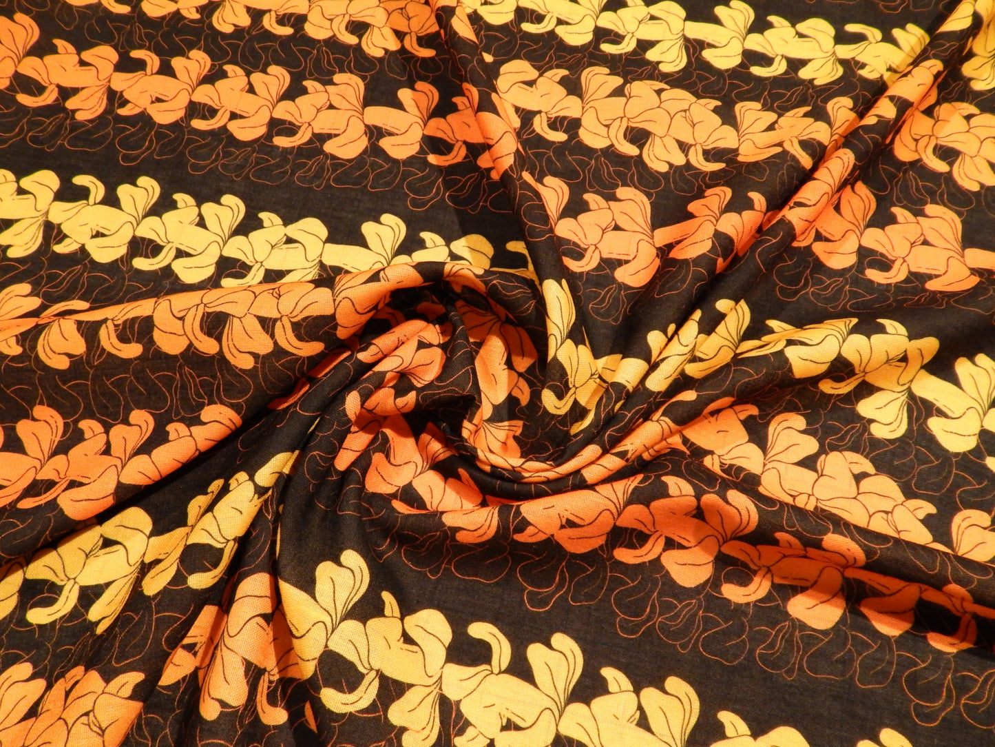 Mod Yellow and Orange Bold Leaf Print Linen