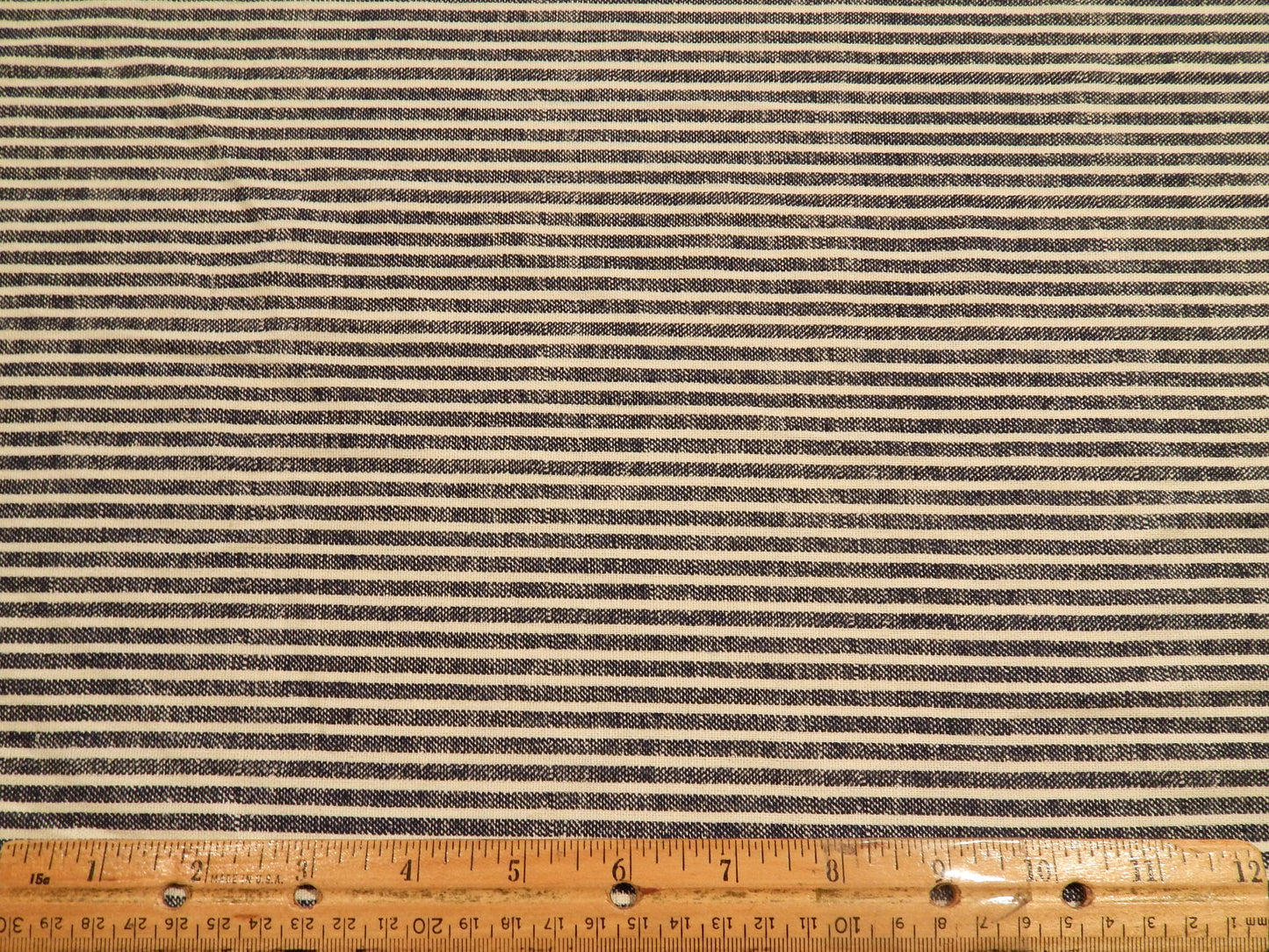 Dark Blue and Ivory Railroad Striped Linen