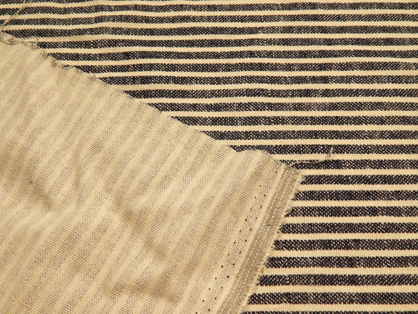 Dark Blue and Ivory Railroad Striped Linen