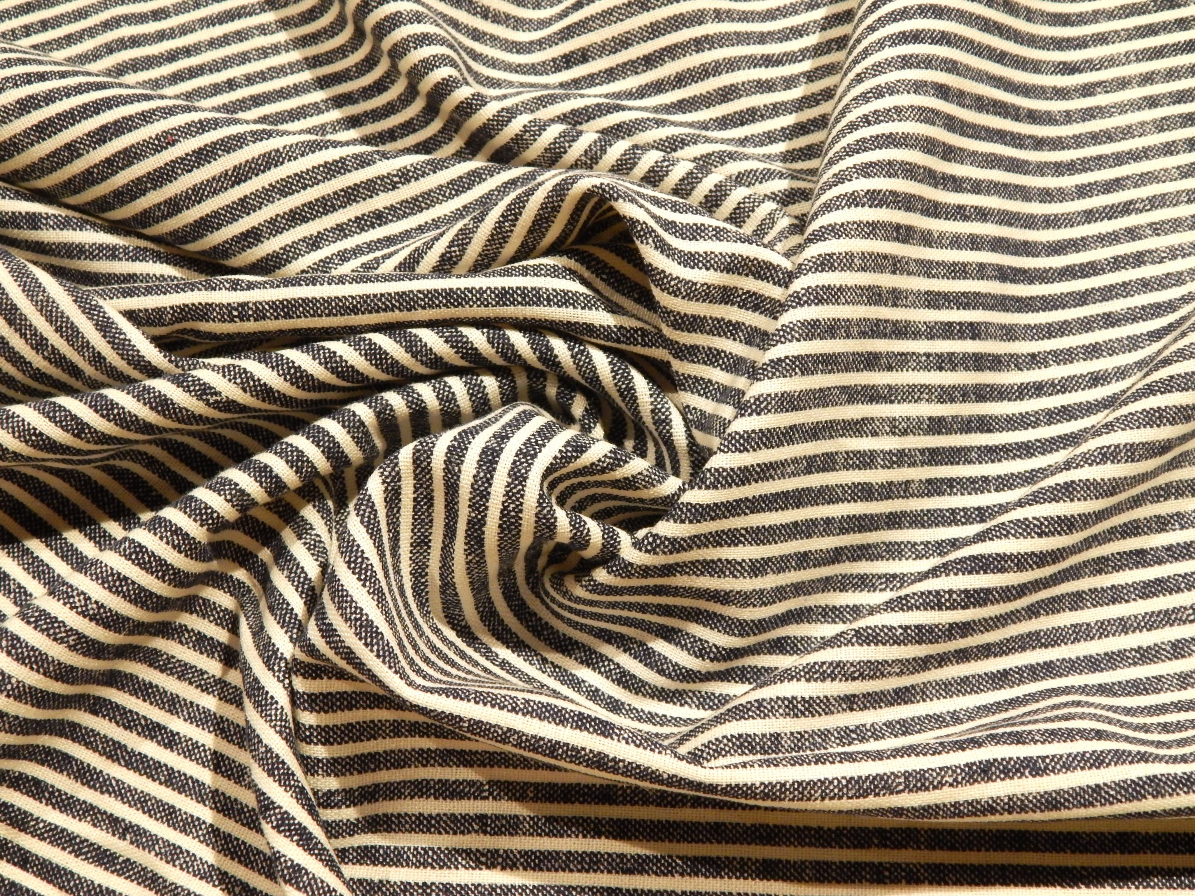 navy and ivory railroad striped linen deadstock fabric printed