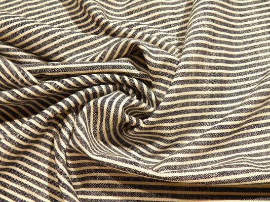 navy and ivory railroad striped linen deadstock fabric printed