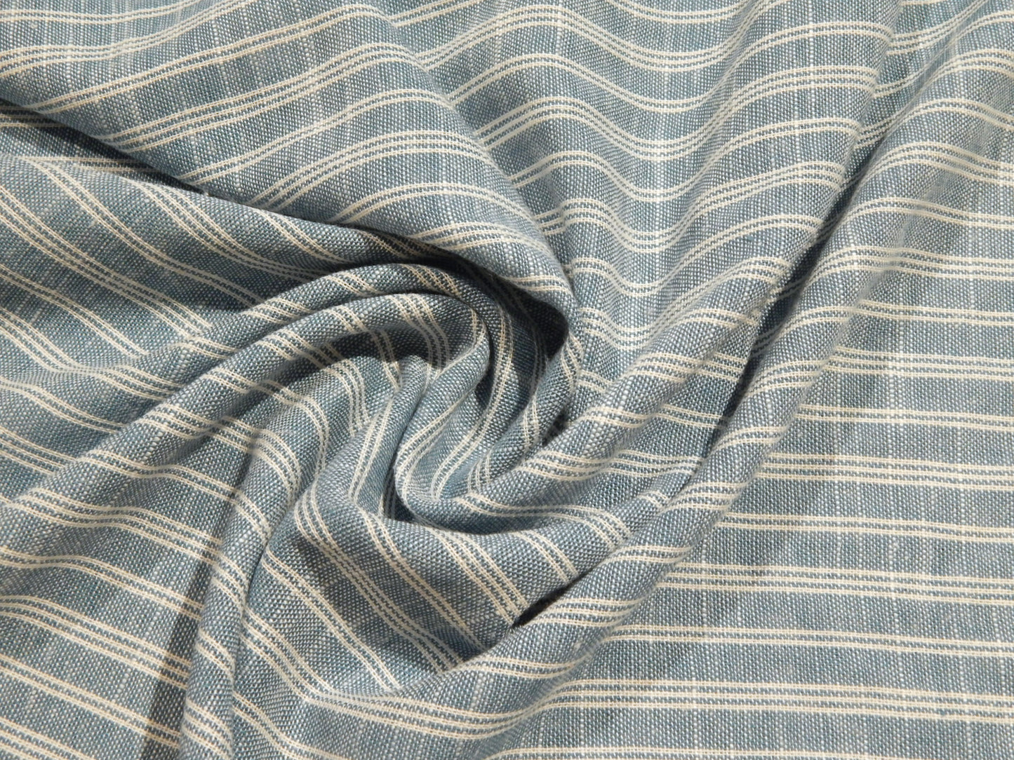 blue and white striped soft linen fabric deadstock