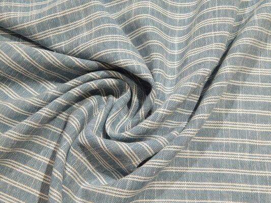 blue and white striped soft linen fabric deadstock