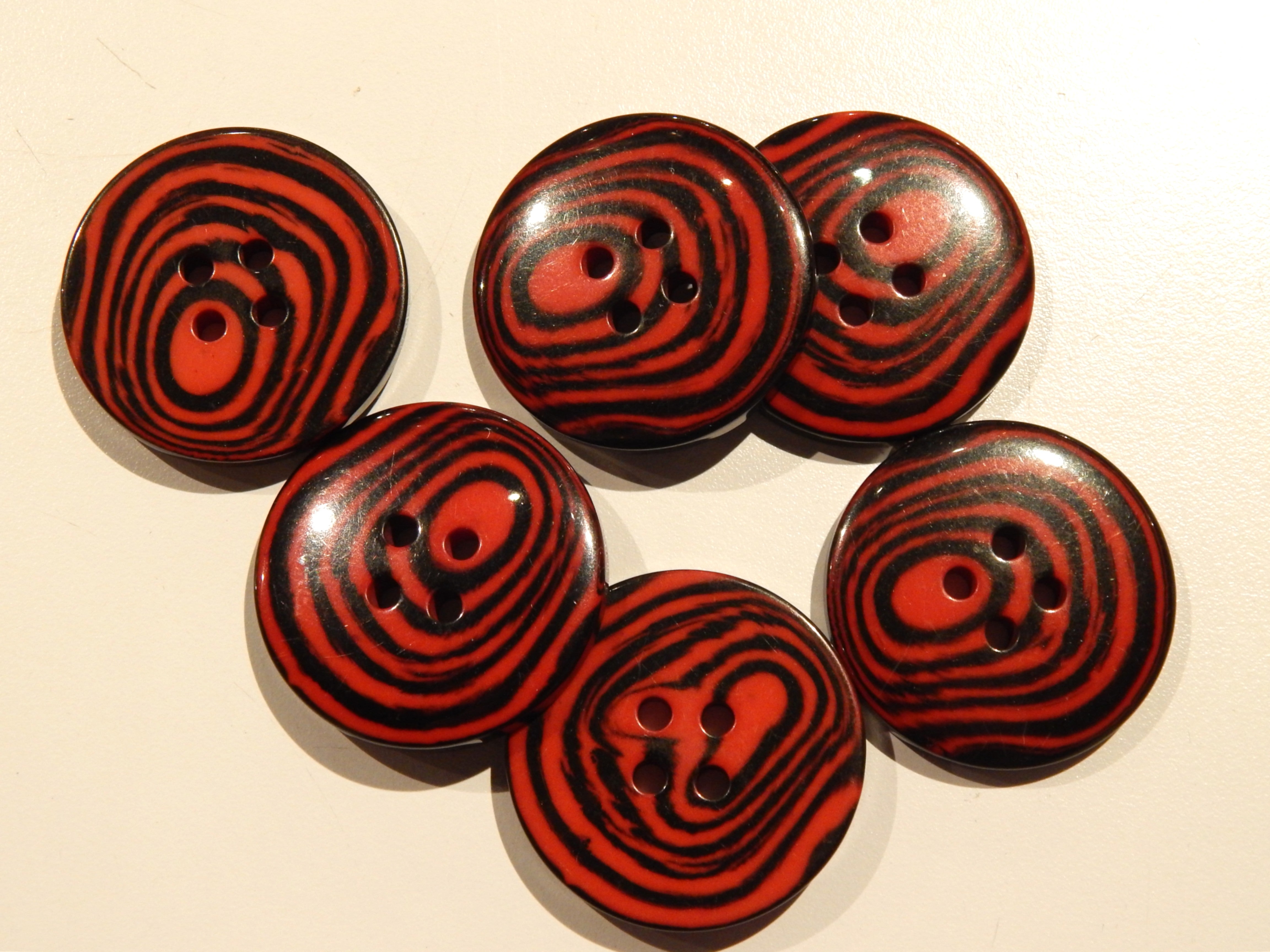 Black and Red Tree Ringed Large Buttons - 1 1/2