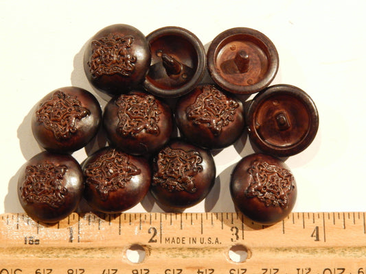 Royal Crested Burnished Brown Faux Leather Shank Buttons