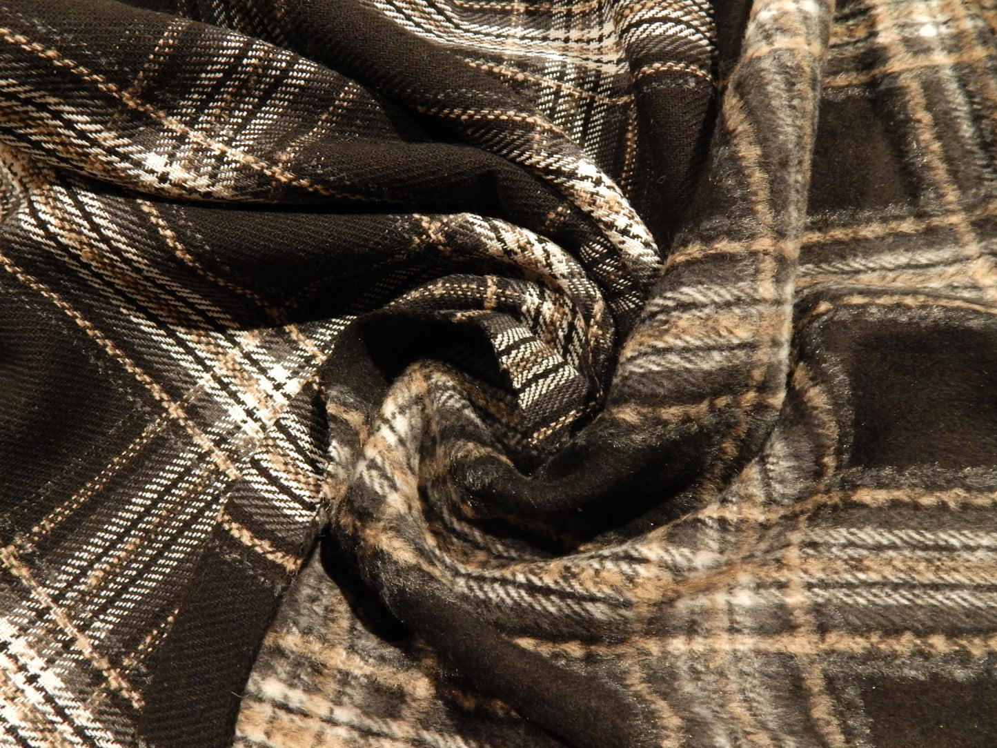 black cream and tan brushed flannel fleece lined fabric telio inverness brushed tweed